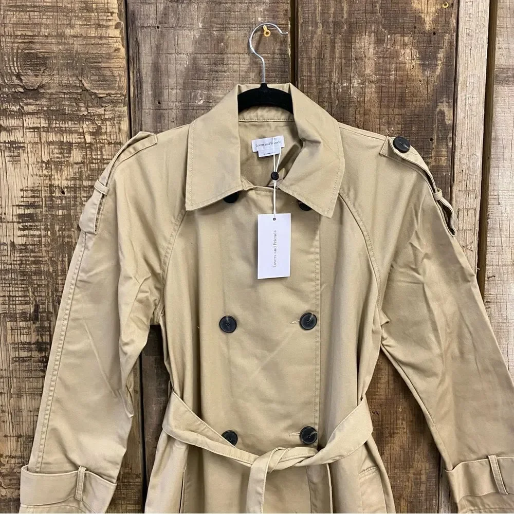 NWT Lovers and Friends Rachel Ridley Trench Coat Beige khaki belted Revolve M - Picture 12 of 13